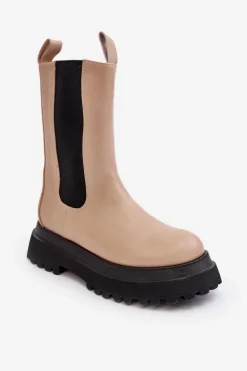 Botki Damskie Masywna Platforma Beżowe Beatrice