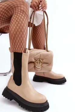 Botki Damskie Masywna Platforma Beżowe Beatrice