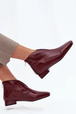 Botki Damskie Na Delikatnym Obcasie Bordowe Elvienne