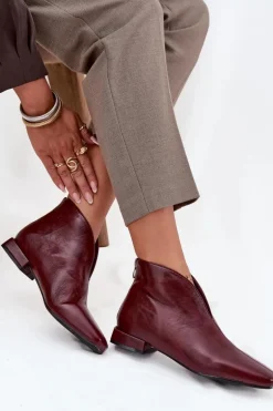 Botki Damskie Na Delikatnym Obcasie Bordowe Elvienne