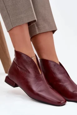 Botki Damskie Na Delikatnym Obcasie Bordowe Elvienne