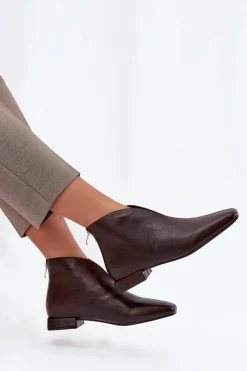 Botki Damskie Na Delikatnym Obcasie Czekoladowe Elvienne