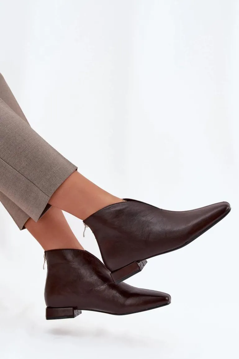 Botki Damskie Na Delikatnym Obcasie Czekoladowe Elvienne