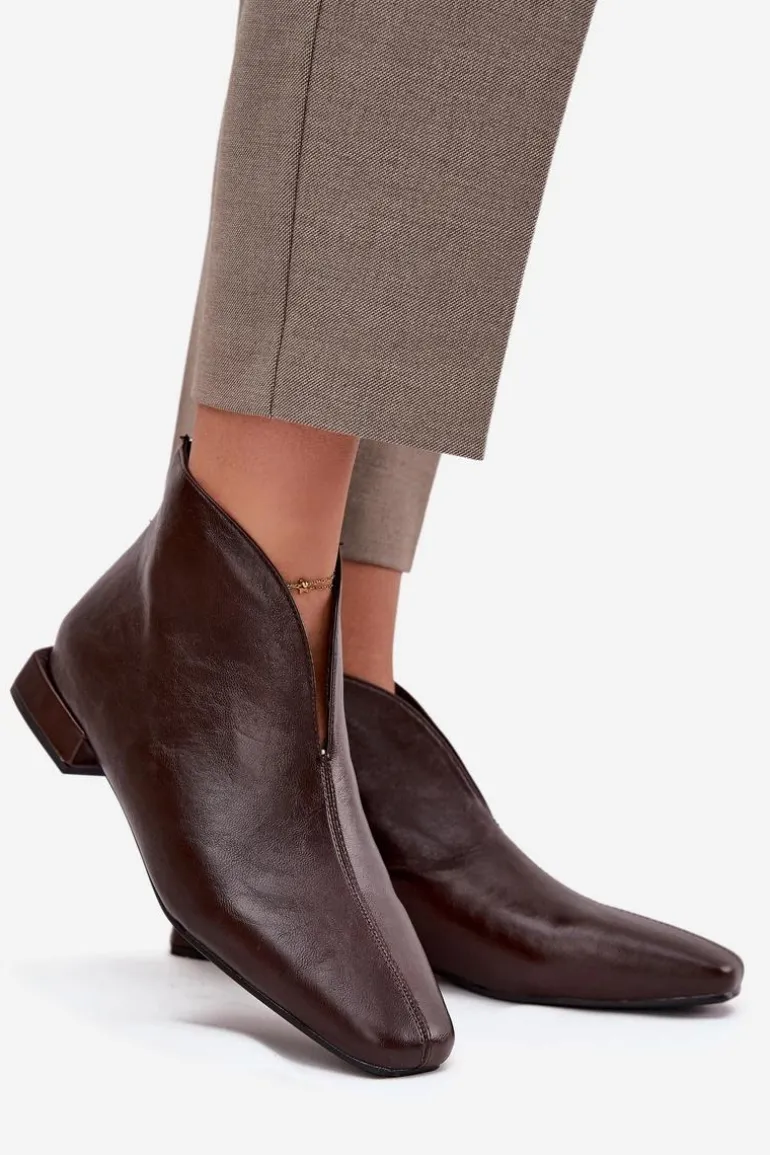 Botki Damskie Na Delikatnym Obcasie Czekoladowe Elvienne