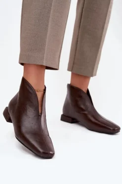 Botki Damskie Na Delikatnym Obcasie Czekoladowe Elvienne
