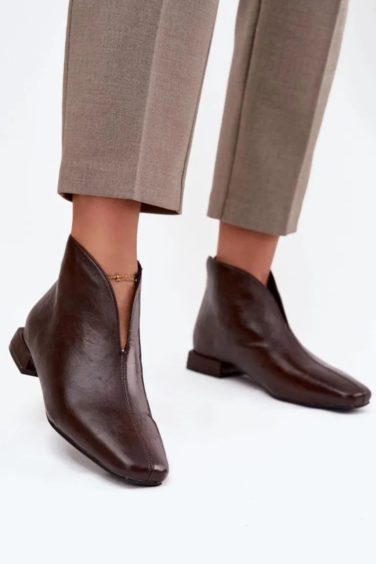 Botki Damskie Na Delikatnym Obcasie Czekoladowe Elvienne