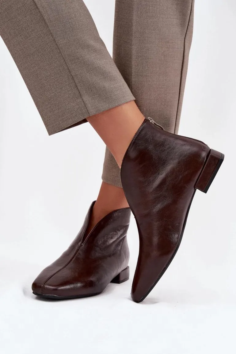 Botki Damskie Na Delikatnym Obcasie Czekoladowe Elvienne