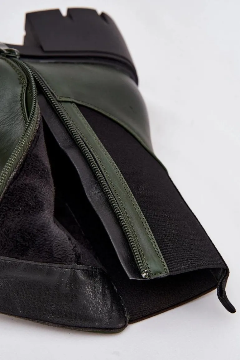 Botki Damskie Na Klocku Eko Skórzane Ciemnozielone Kyra