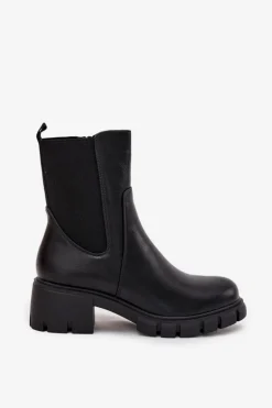 Botki Damskie Na Klocku Eko Skórzane Czarne Kyra