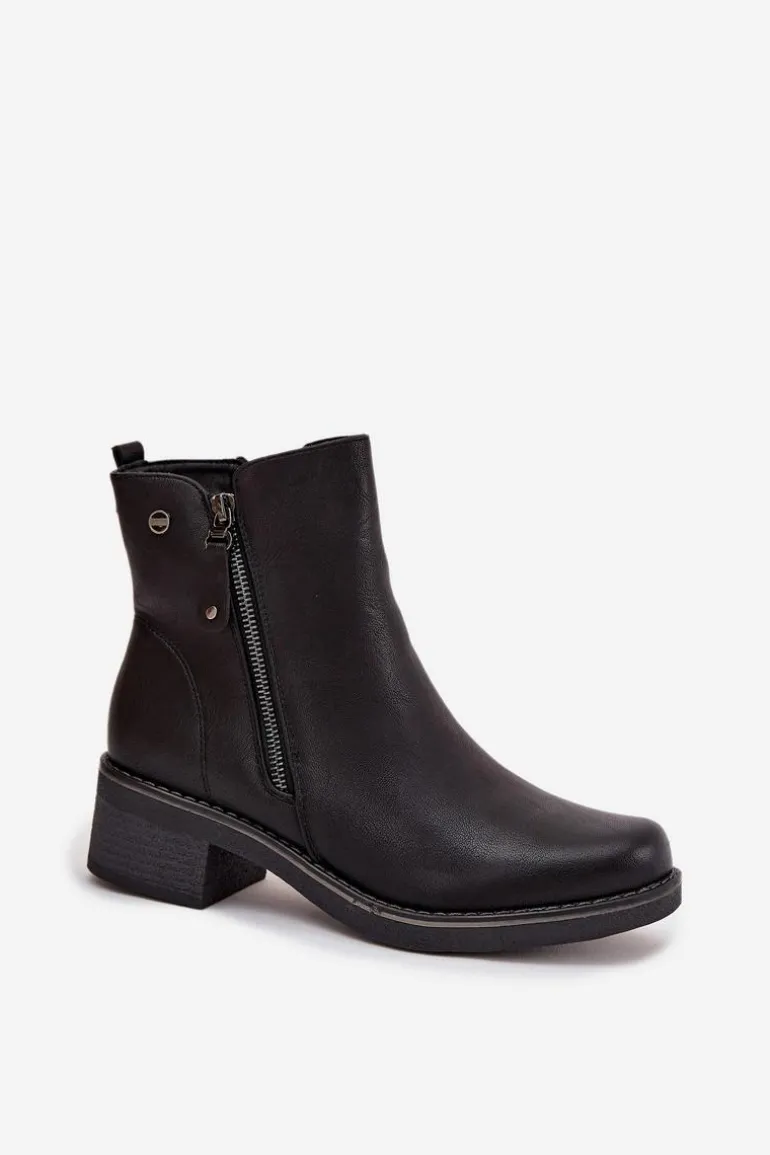 Botki Damskie Na Klocku Ocieplane Czarne Kalivana