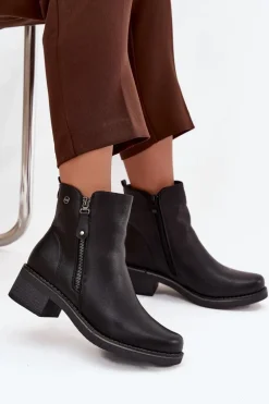 Botki Damskie Na Klocku Ocieplane Czarne Kalivana