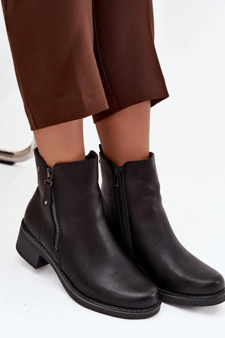 Botki Damskie Na Klocku Ocieplane Czarne Kalivana