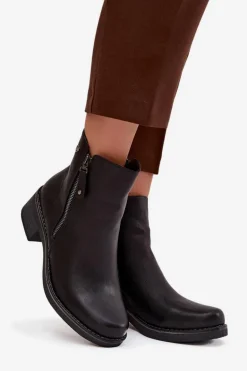 Botki Damskie Na Klocku Ocieplane Czarne Kalivana