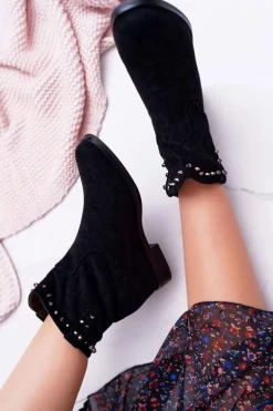 Botki Damskie Na Koturnie Płaski Obcas Ocieplane Za Kostkę Czarne Deminis