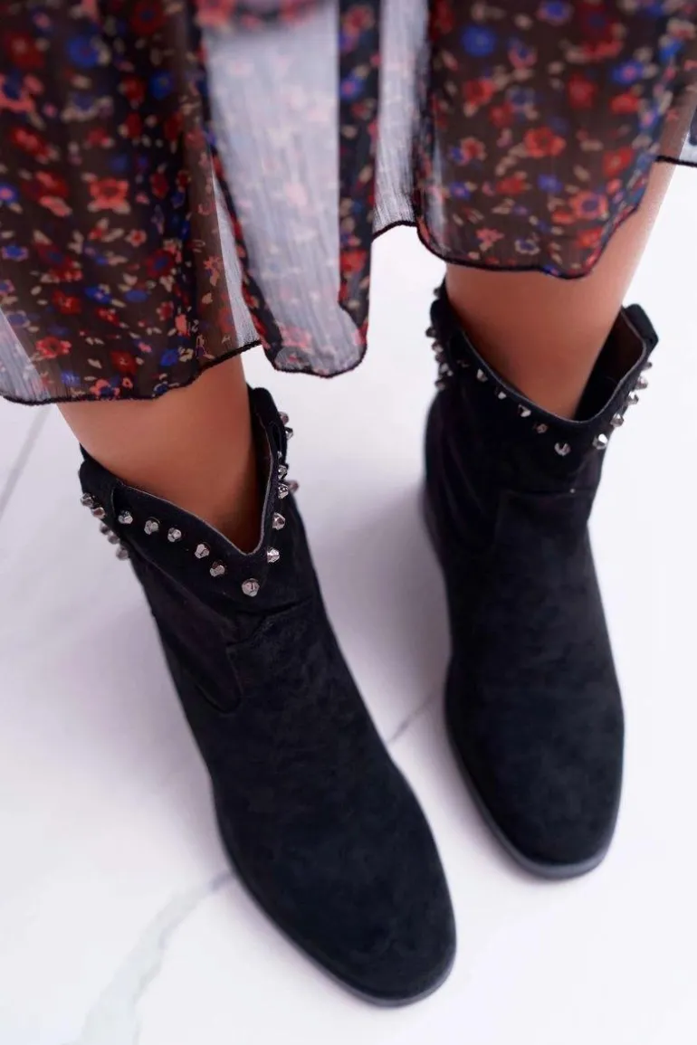 Botki Damskie Na Koturnie Płaski Obcas Ocieplane Za Kostkę Czarne Deminis