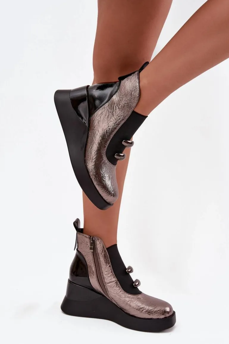 Botki Damskie Na Koturnie D&A MR52-106 Metaliczne