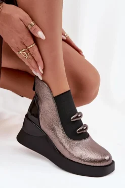 Botki Damskie Na Koturnie D&A MR52-106 Metaliczne