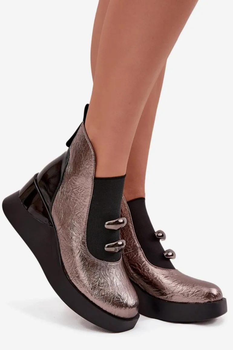 Botki Damskie Na Koturnie D&A MR52-106 Metaliczne