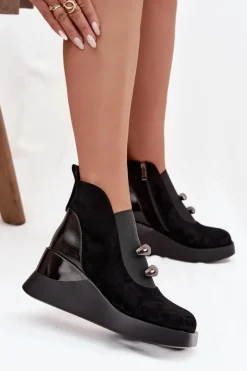 Botki Damskie Na Koturnie D&A MR52-106 Czarne