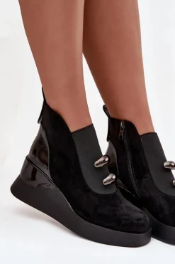 Botki Damskie Na Koturnie D&A MR52-106 Czarne