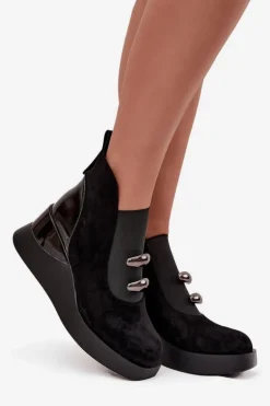 Botki Damskie Na Koturnie D&A MR52-106 Czarne