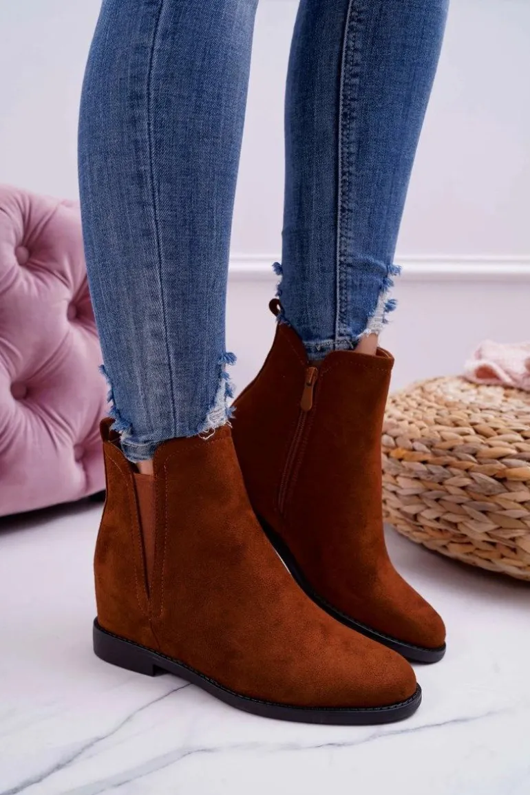 Botki Damskie na Koturnie Zamsz Camel Tema