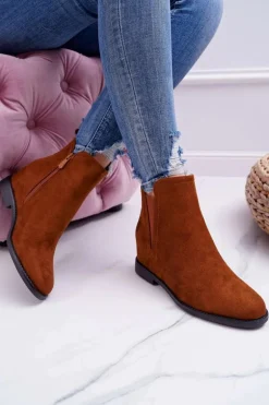 Botki Damskie na Koturnie Zamsz Camel Tema