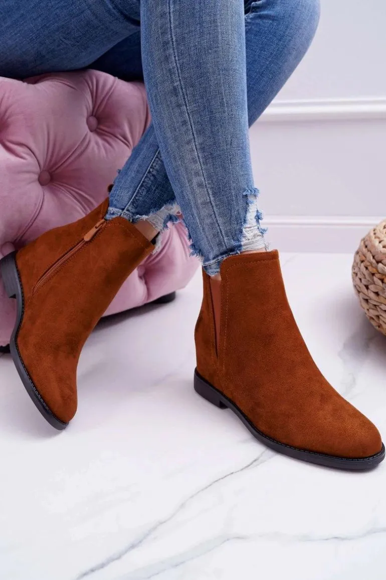 Botki Damskie na Koturnie Zamsz Camel Tema