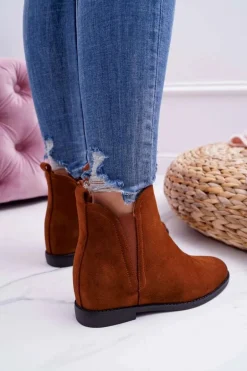 Botki Damskie na Koturnie Zamsz Camel Tema