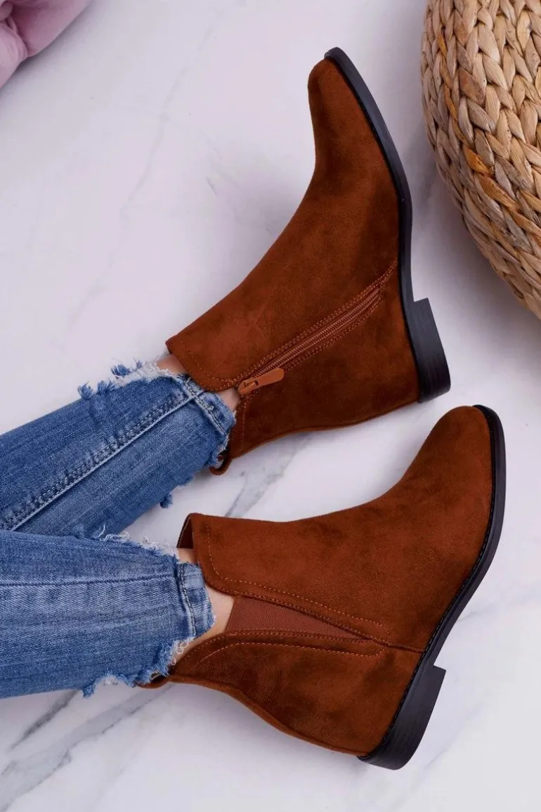 Botki Damskie na Koturnie Zamsz Camel Tema