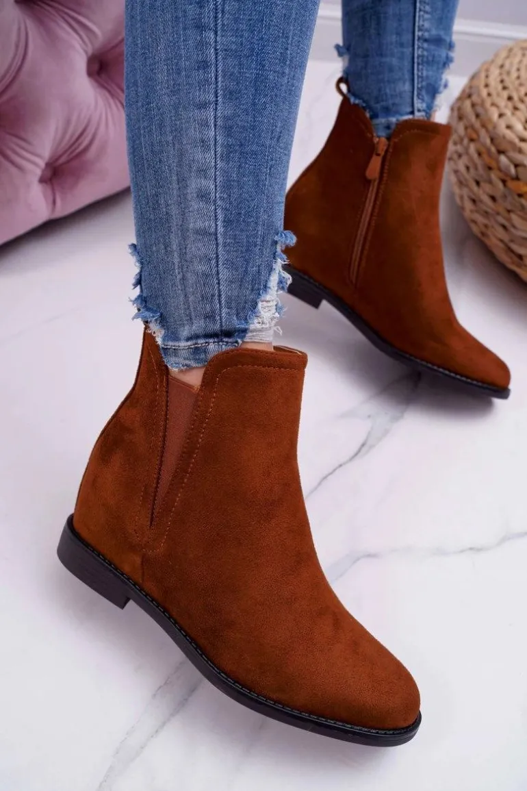 Botki Damskie na Koturnie Zamsz Camel Tema