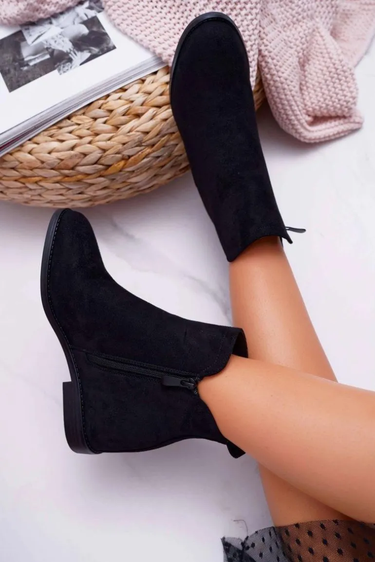 Botki Damskie na Koturnie Zamsz Czarne Tema
