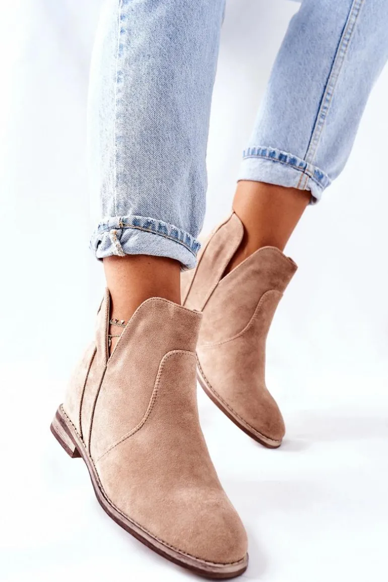 Botki Damskie Na Koturnie S.Barski Joiva Beżowe