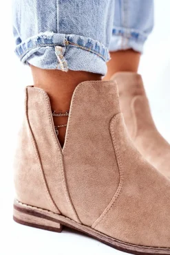 Botki Damskie Na Koturnie S.Barski Joiva Beżowe