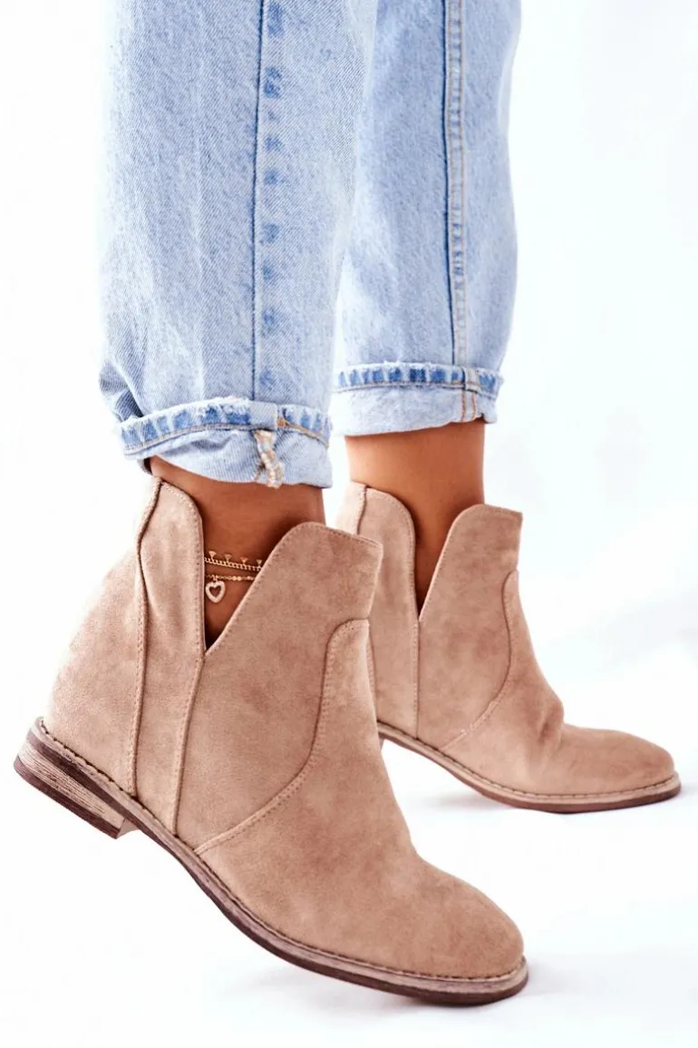 Botki Damskie Na Koturnie S.Barski Joiva Beżowe