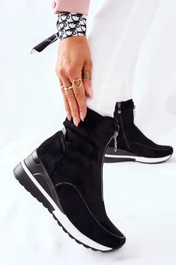 Botki Damskie na Koturnie Czarne Glenvar