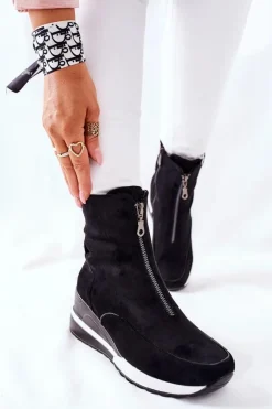 Botki Damskie na Koturnie Czarne Glenvar