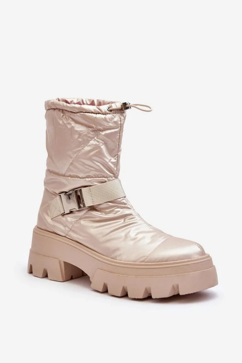 Botki Damskie Na Masywnej Podeszwie I Płaskim Obcasie Beżowe Werikse