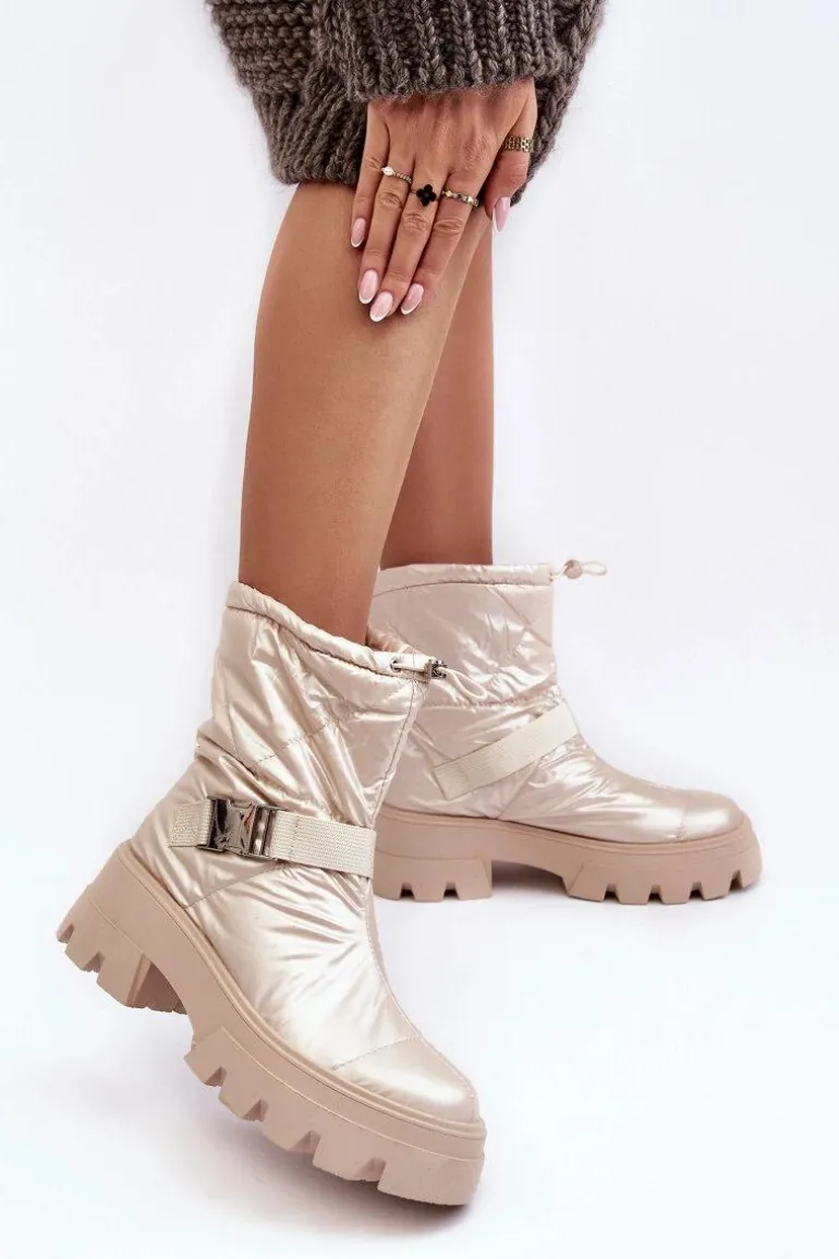 Botki Damskie Na Masywnej Podeszwie I Płaskim Obcasie Beżowe Werikse