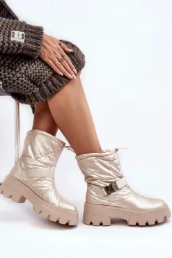 Botki Damskie Na Masywnej Podeszwie I Płaskim Obcasie Beżowe Werikse