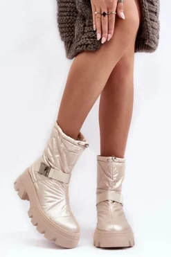 Botki Damskie Na Masywnej Podeszwie I Płaskim Obcasie Beżowe Werikse