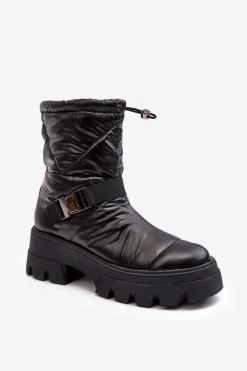 Botki Damskie Na Masywnej Podeszwie I Płaskim Obcasie Czarne Werikse