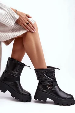 Botki Damskie Na Masywnej Podeszwie I Płaskim Obcasie Czarne Werikse