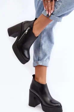 Botki Damskie Na Masywnym Słupku Z Suwakiem 1755 Zazoo Czarne