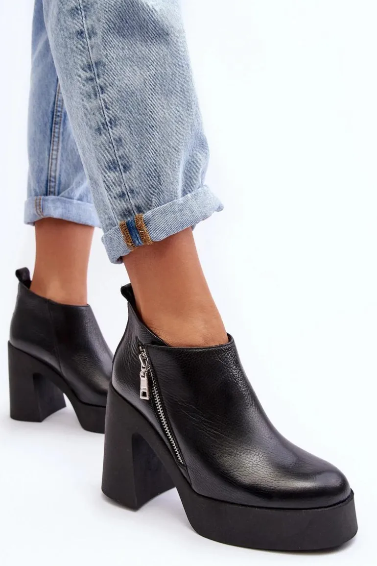 Botki Damskie Na Masywnym Słupku Z Suwakiem 1755 Zazoo Czarne