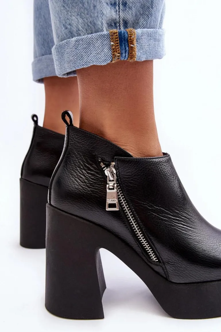 Botki Damskie Na Masywnym Słupku Z Suwakiem 1755 Zazoo Czarne