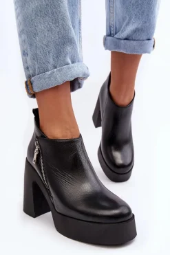 Botki Damskie Na Masywnym Słupku Z Suwakiem 1755 Zazoo Czarne
