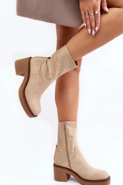 Botki Damskie Na Masywnym Obcasie Beżowe Tozanna