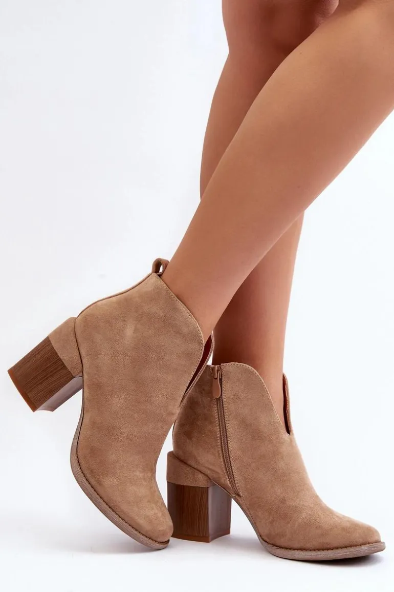 Botki Damskie Na Masywnym Obcasie Beżowe Nolira