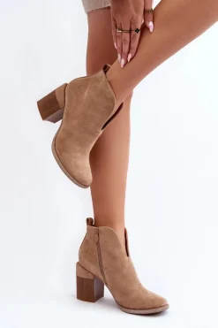 Botki Damskie Na Masywnym Obcasie Beżowe Nolira